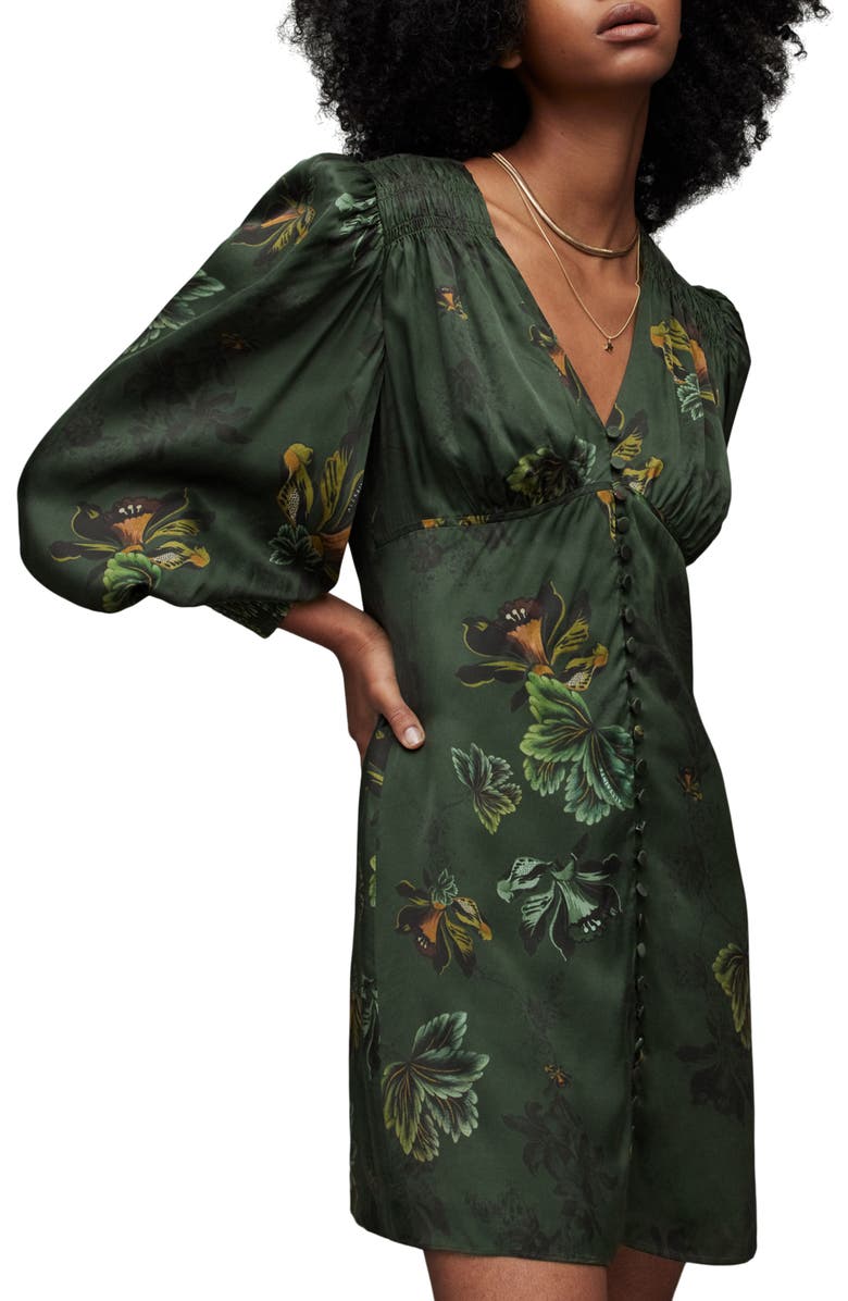 AllSaints Auden Lilly Floral Long Sleeve Satin Minidress, Alternate, color, 