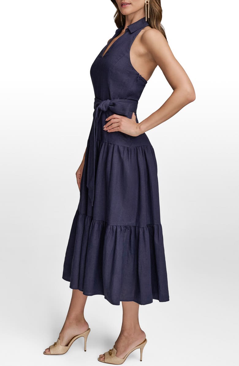 Donna Karan New York Linen Blend Halter Dress, Alternate, color, Ink
