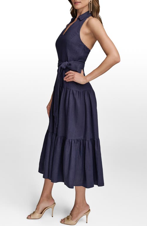 Donna Karan Linen Blend Halter A Line Dress