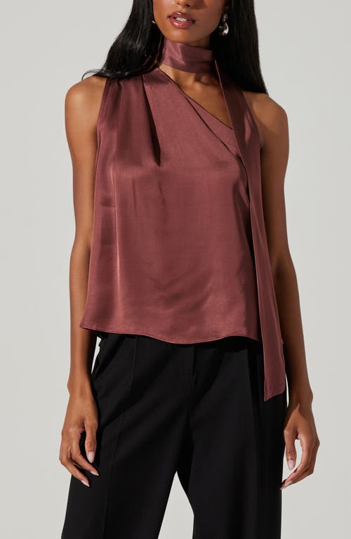 Astr The Label Partia Tie Neck One-shoulder Satin Top In Purple
