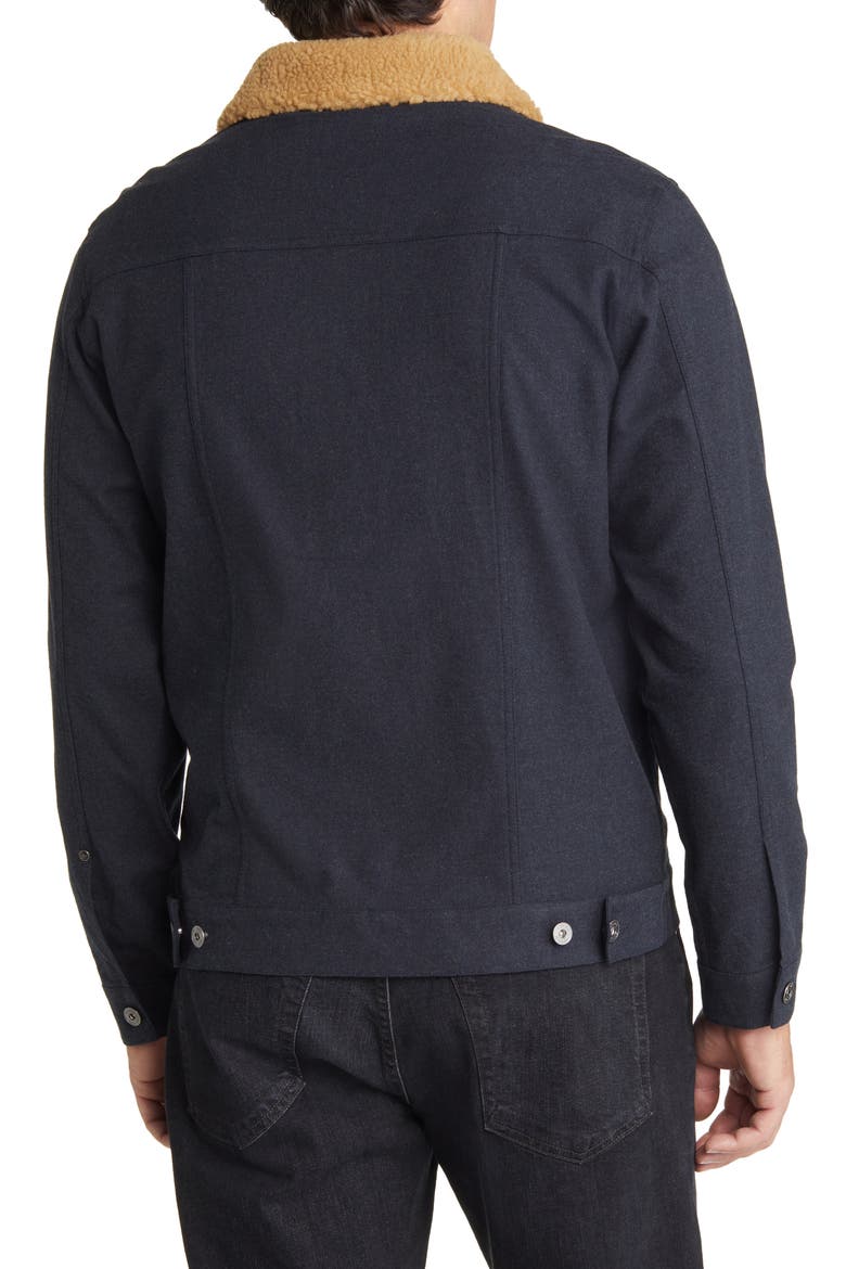 Flannel Trucker Jacket with Fleece Collar, Alternate, color, NAVY