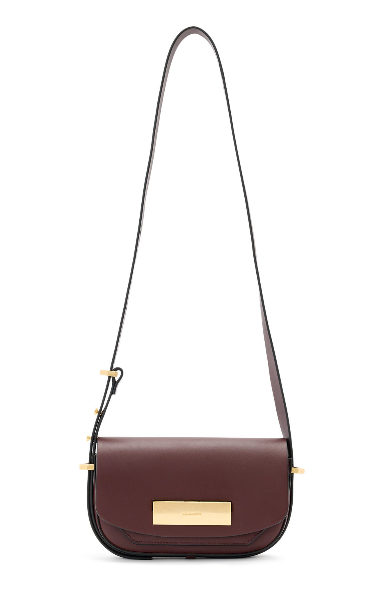 AllSaints Etta Leather Crossbody Bag, Main, color, Dark Red