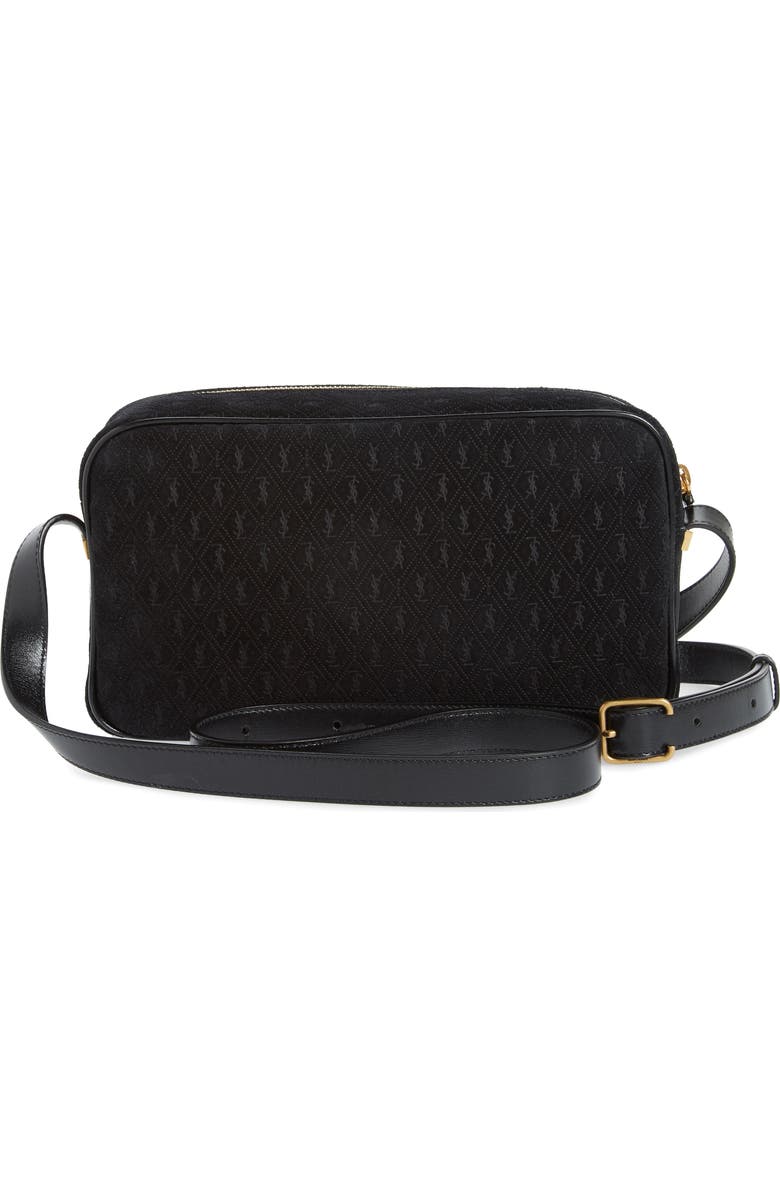 Saint Laurent Monogram Debossed Suede Camera Crossbody Bag, Alternate, color,
