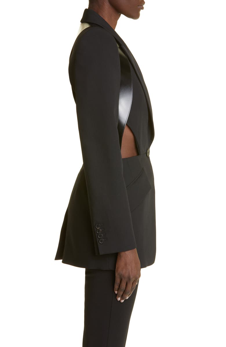 McQueen Leather Harness Wool Blazer, Alternate, color,