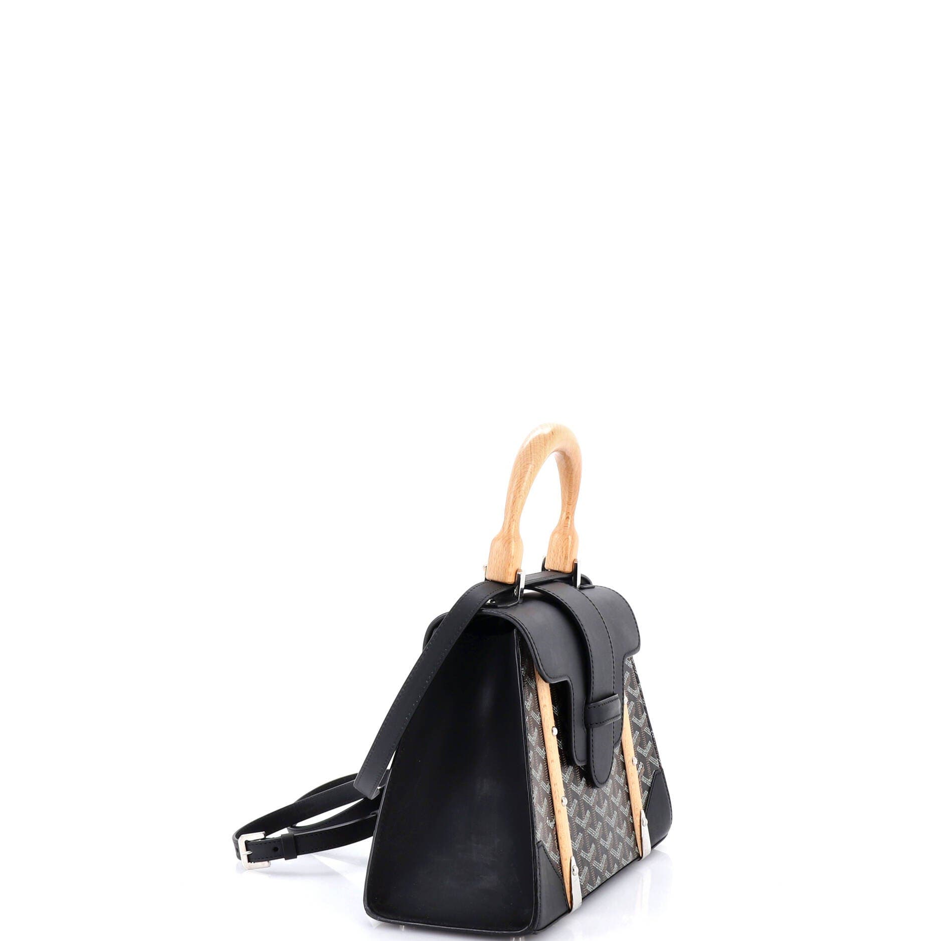 Pre-Owned Goyard Saigon Top Handle Bag Coated Canvas with Leather PM, Alternate, color, Black