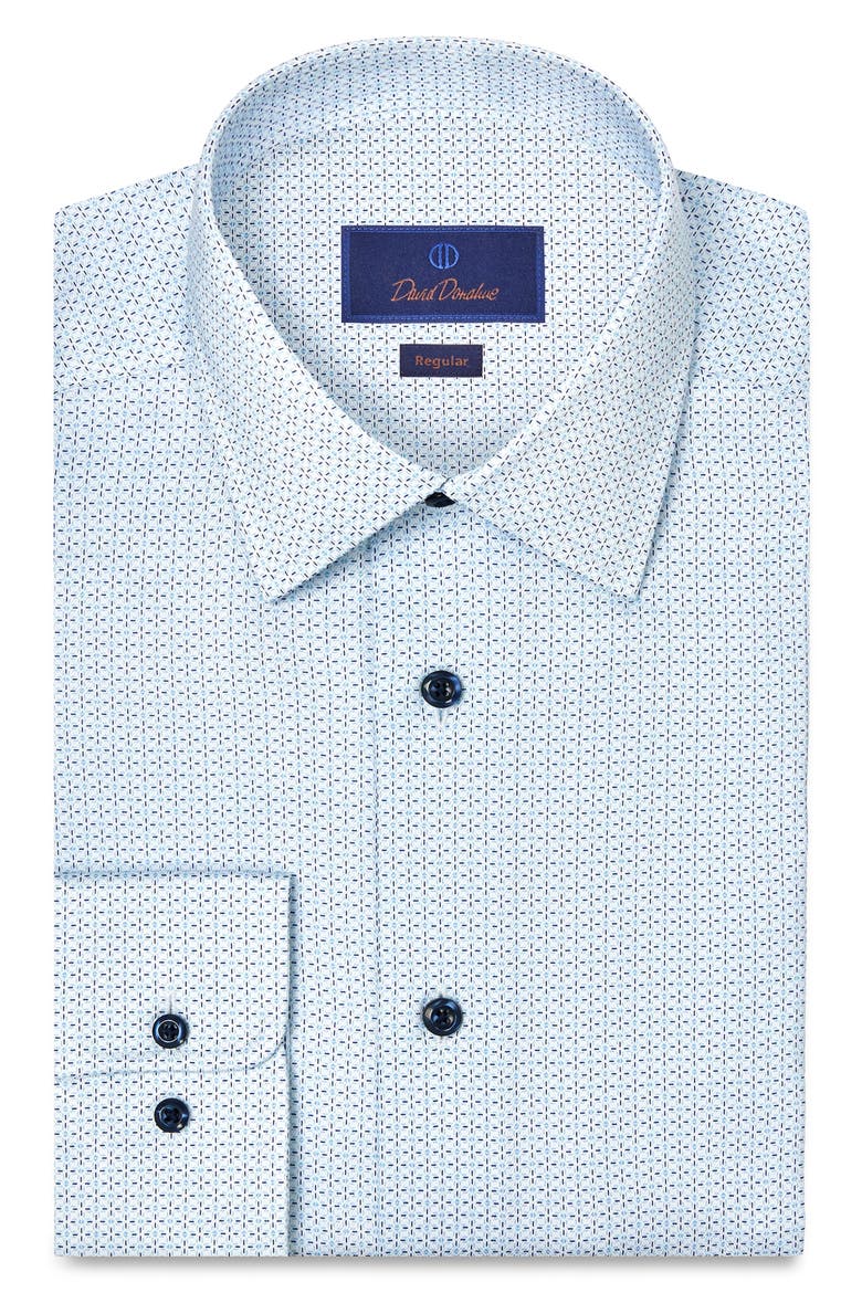 Regular Fit Geometric Print Cotton Dress Shirt, Main, color, WHITE/ BLUE