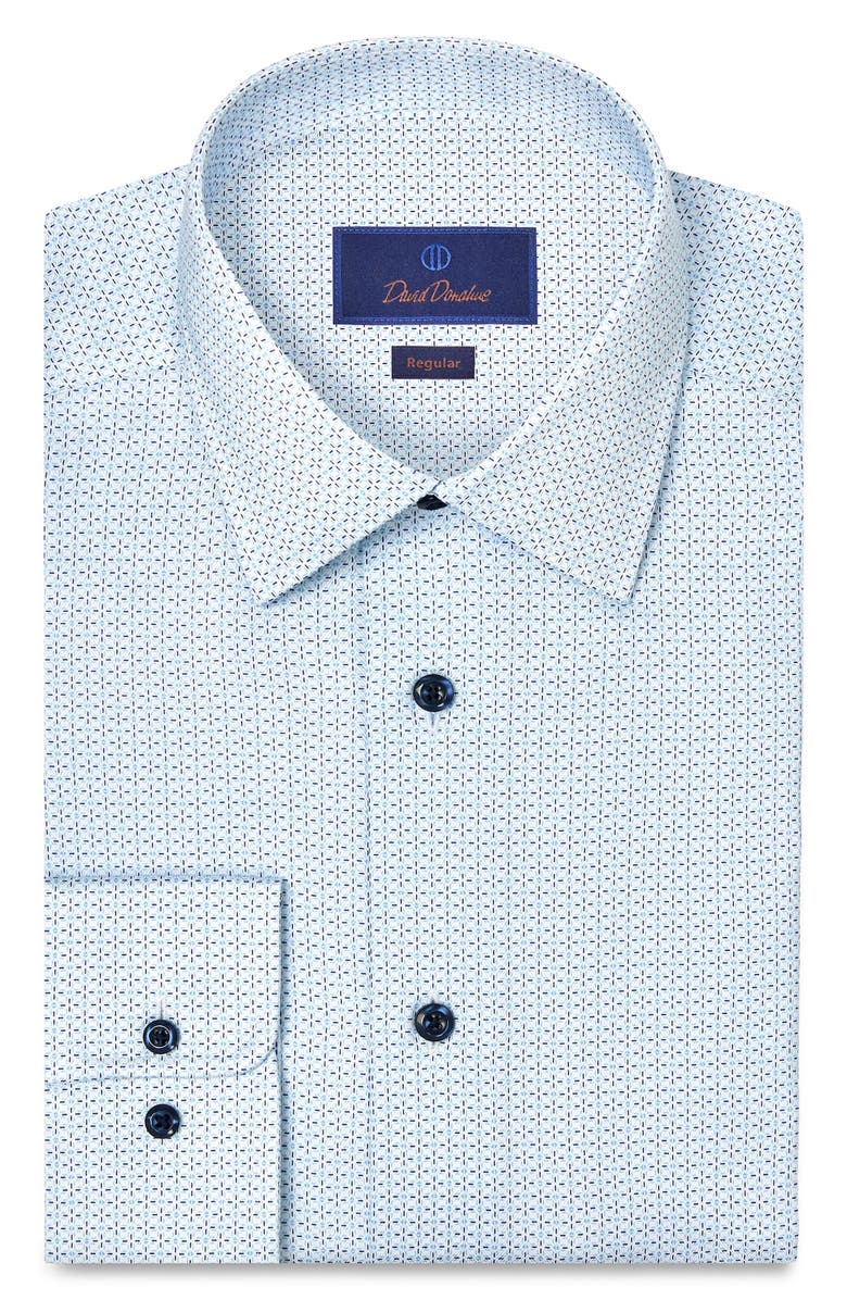 David Donahue Regular Fit Geometric Print Cotton Dress Shirt, Main, color, White/ Blue