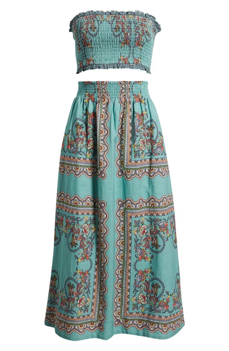 Cleobella Scarf Print Cotton & Linen Tube Top & Maxi Skirt Set, Alternate, color, Bleura Print