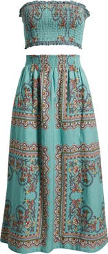 Cleobella Scarf Print Cotton & Linen Tube Top & Maxi Skirt Set