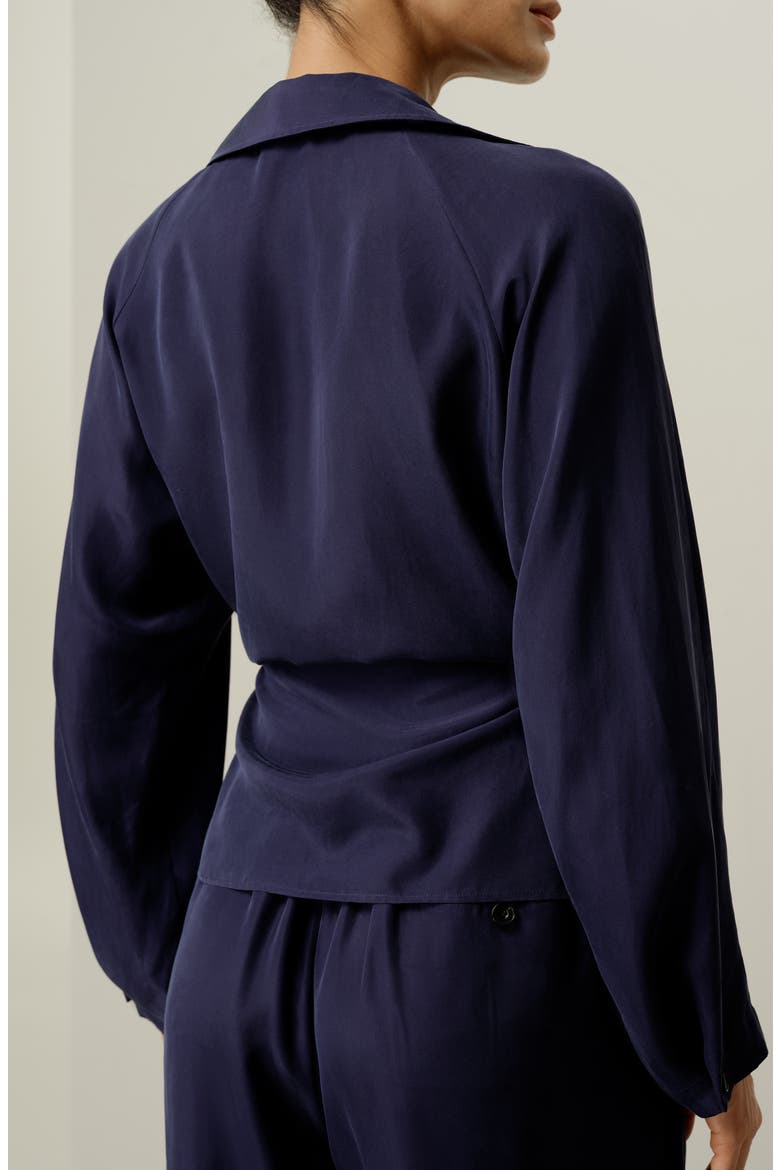 Women's Multipositional Silk Habotai Shirt, Alternate, color, Blueberry