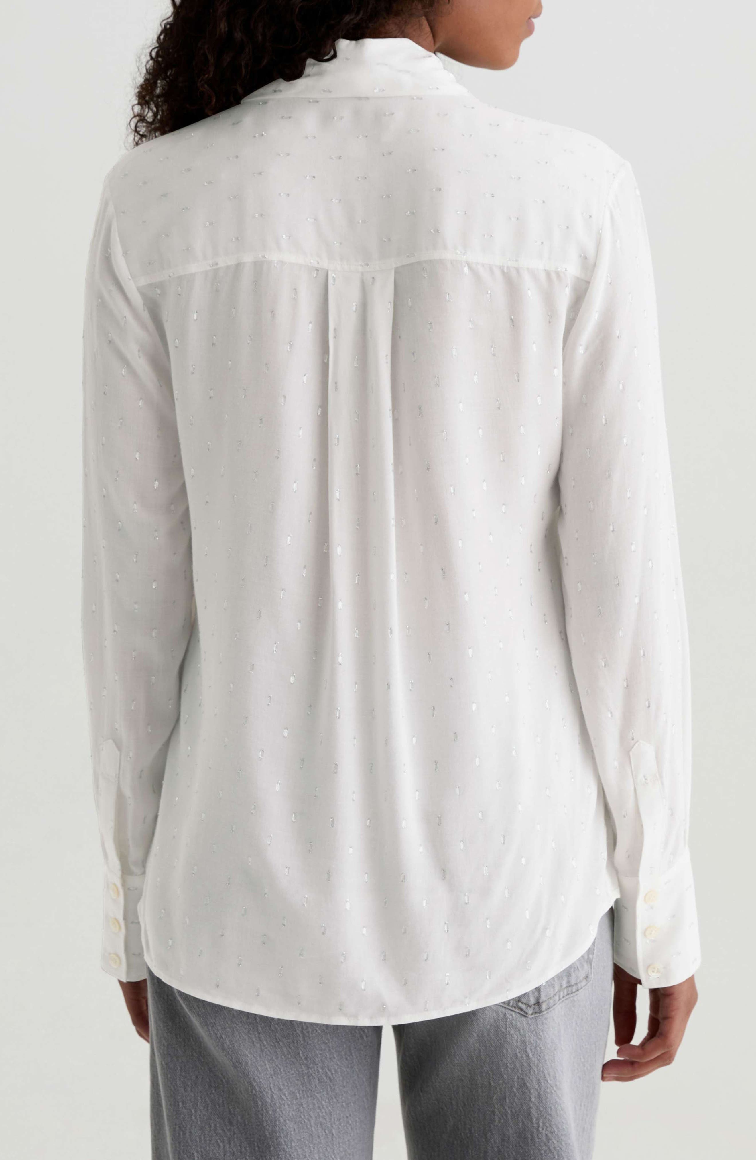 Lora Metallic Tie Neck Button-Up Shirt - image 2
