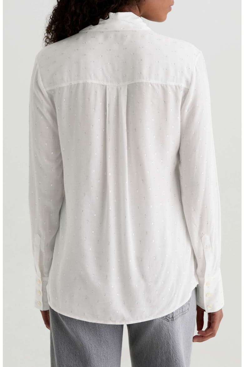 Lora Metallic Tie Neck Button-Up Shirt, Alternate, color, POWDER
