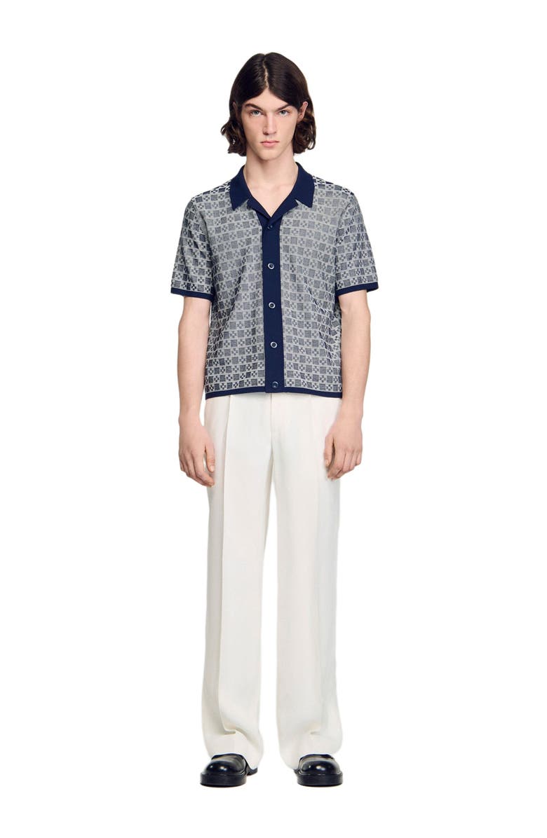 SANDRO Square Cross jacquard shirt, Alternate, color, Navy Blue