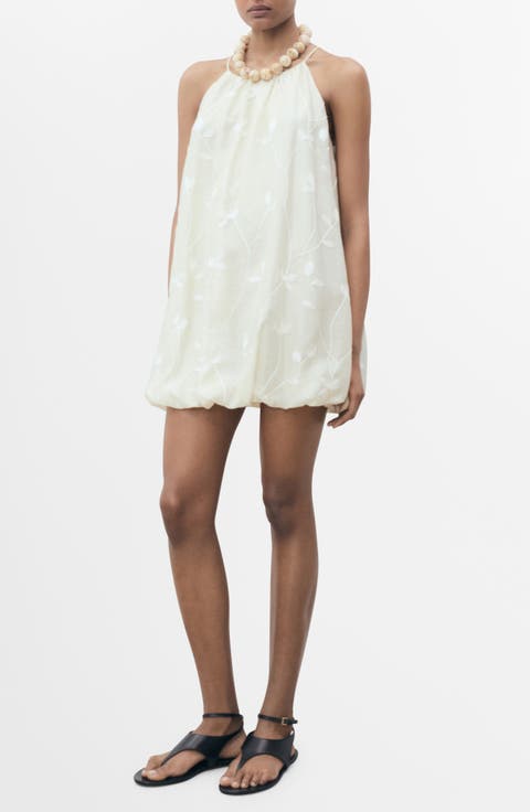 Floral Embroidery Bubble Hem Minidress