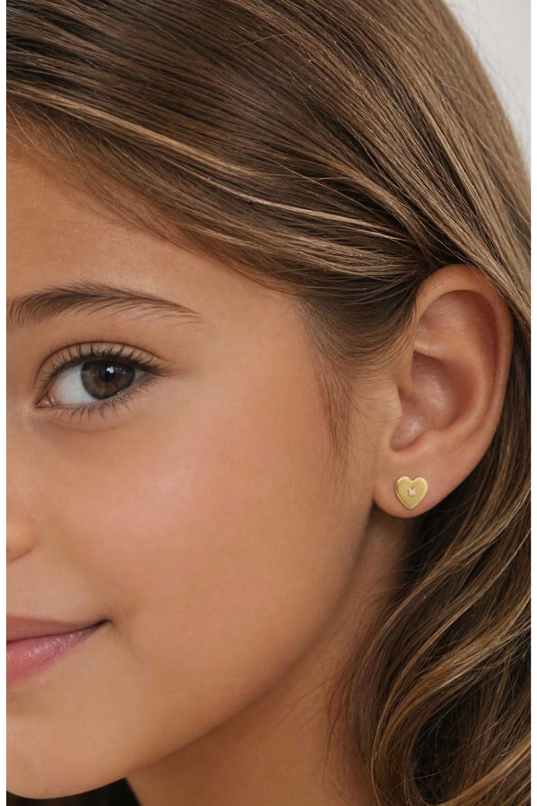 Kids' Pink Cubic Zirconia Heart Stud Earrings, Alternate, color, GOLD