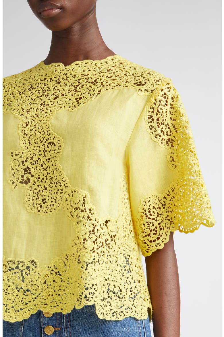 Kadene Lace Linen Top, Alternate, color, CITRINE