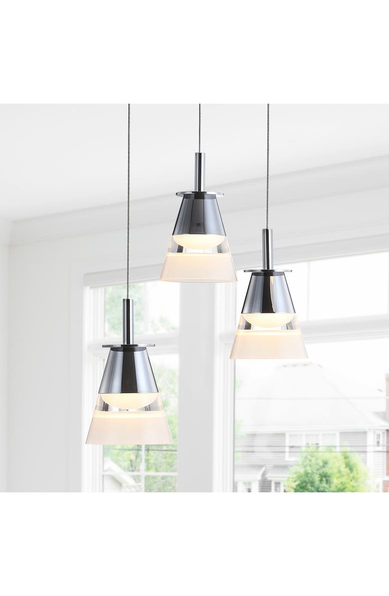 JONATHAN Y Alain 3-Light Adjustable Cascading Metal Integrated Cluster LED Pendant, Alternate, color, Chrome/White