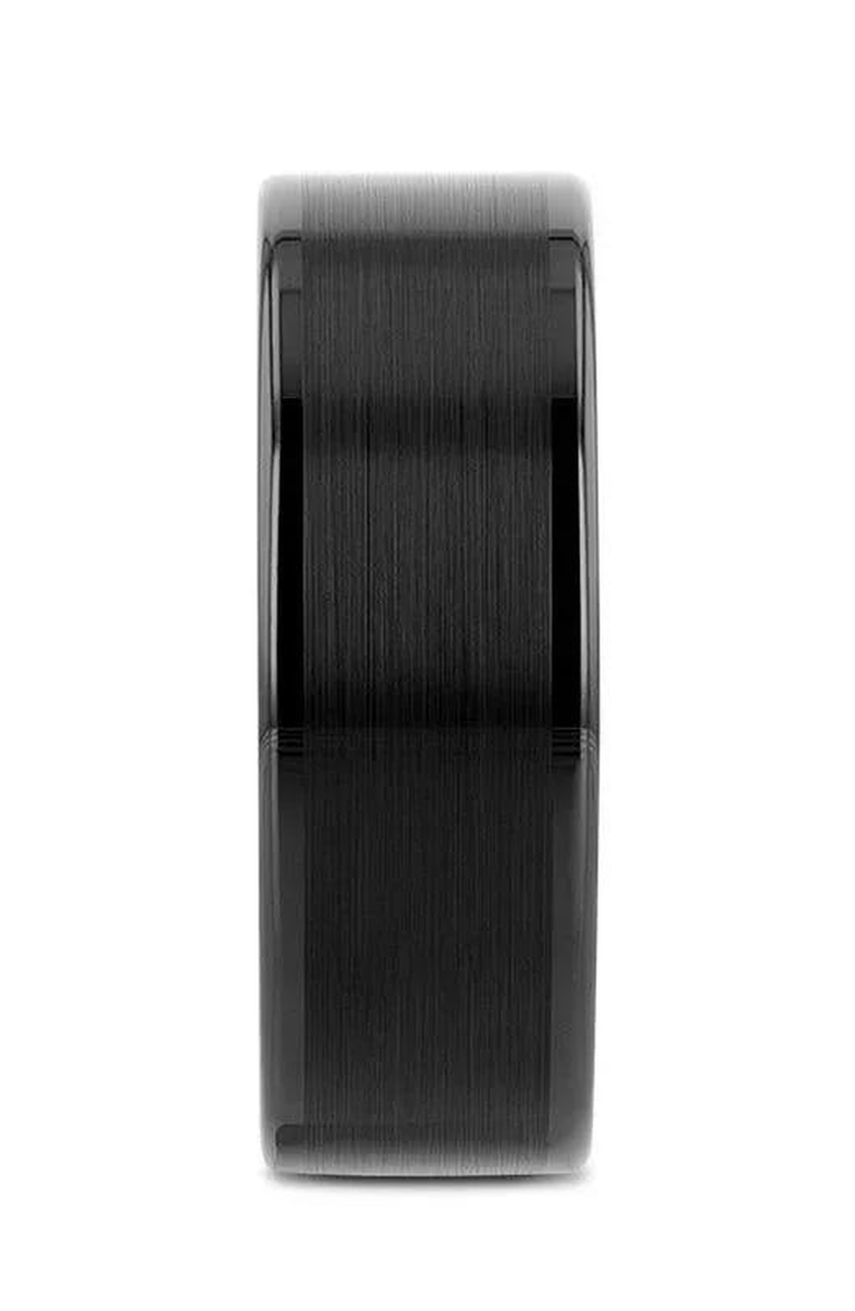 Larson Jewelers Vulcan Flat Tungsten Ring With Brushed Center and Polished Edges, Alternate, color, Flat Black 8Mm