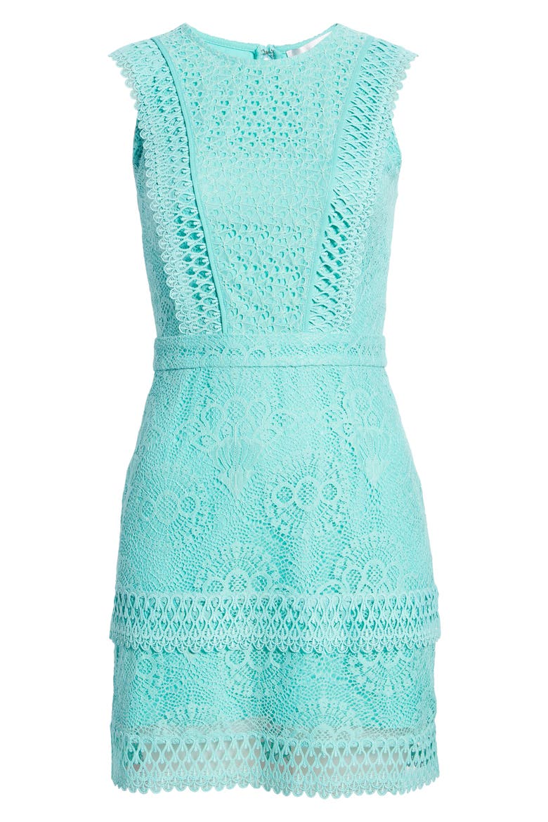 Shayna Mixed Lace Dress, Alternate, color, AQUA BLUE