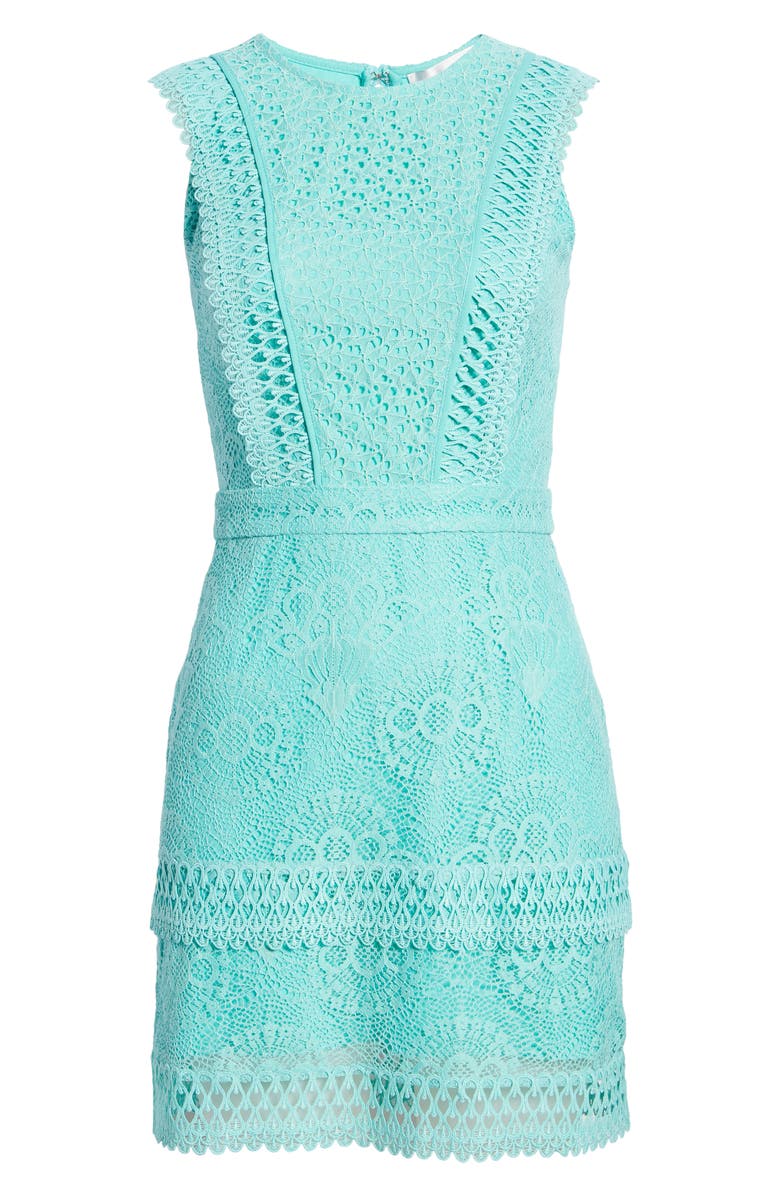 Adelyn Rae Shayna Mixed Lace Dress, Alternate, color, Aqua Blue