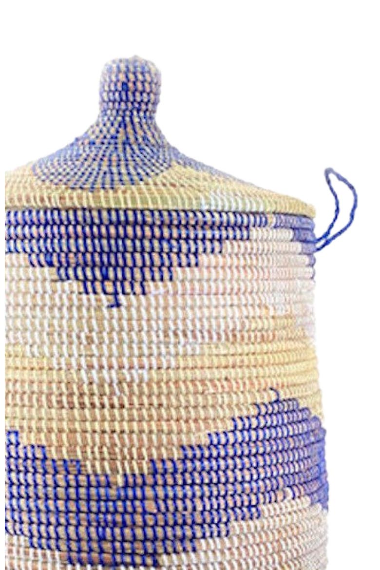 Dou Lid Storage Basket Chevron, Alternate, color, Navy, White, Natural