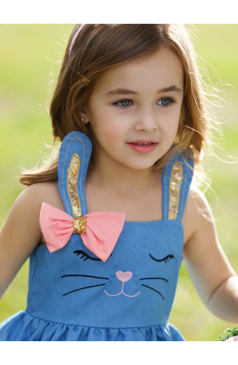 Mia Belle Girls Girls Bunny Dreams Ruffle Denim Easter Dress, Alternate, color, Blue