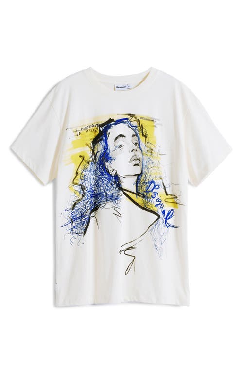 Desigual Doodle Face Cotton Graphic T-shirt In White
