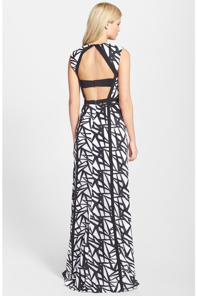 'Daniela' Sleeveless A-Line Gown, Alternate, color, BLACK WHITE
