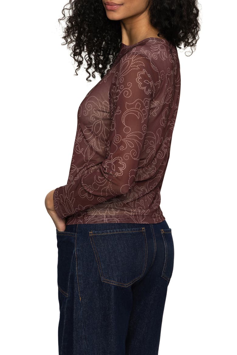 Floral Print Long Sleeve Mesh Top, Alternate, color, BOHEMIAN
