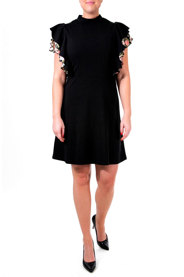 Flutter Sleeve Woven Dress, Main, color, BLACK/ WHITE