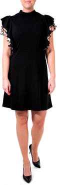 Nina Leonard Flutter Sleeve Woven Dress