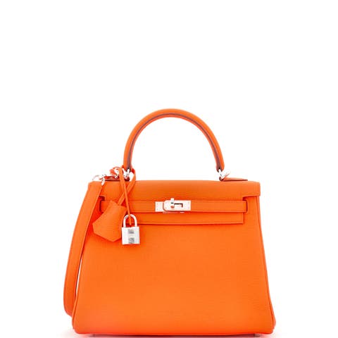 Kelly Handbag Orange Togo with Palladium Hardware 25