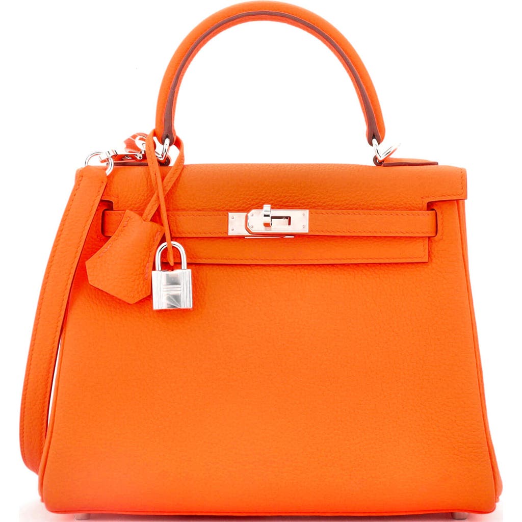 Pre-owned Hermes Hermes Kelly Handbag Orange Togo With Palladium Hardware 25 In Orange