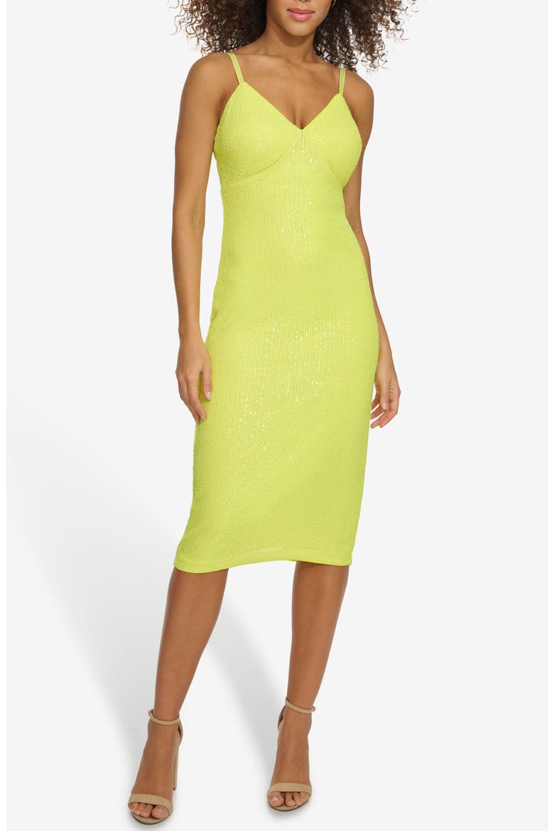 Sequin Mesh Sheath Dress, Main, color, CITRON