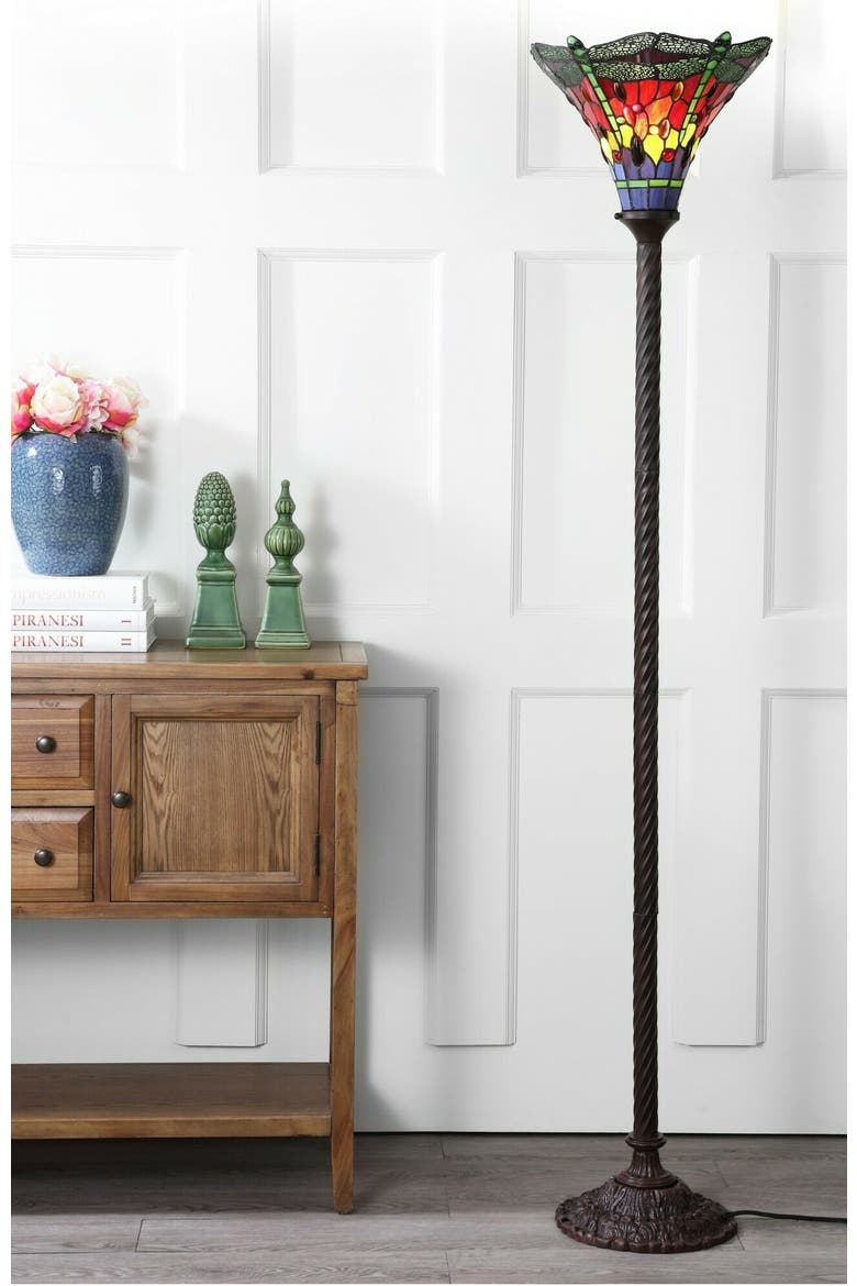 Dragonfly Tiffany-Style 71" Torchiere LED Floor Lamp, Alternate, color, Chestnut