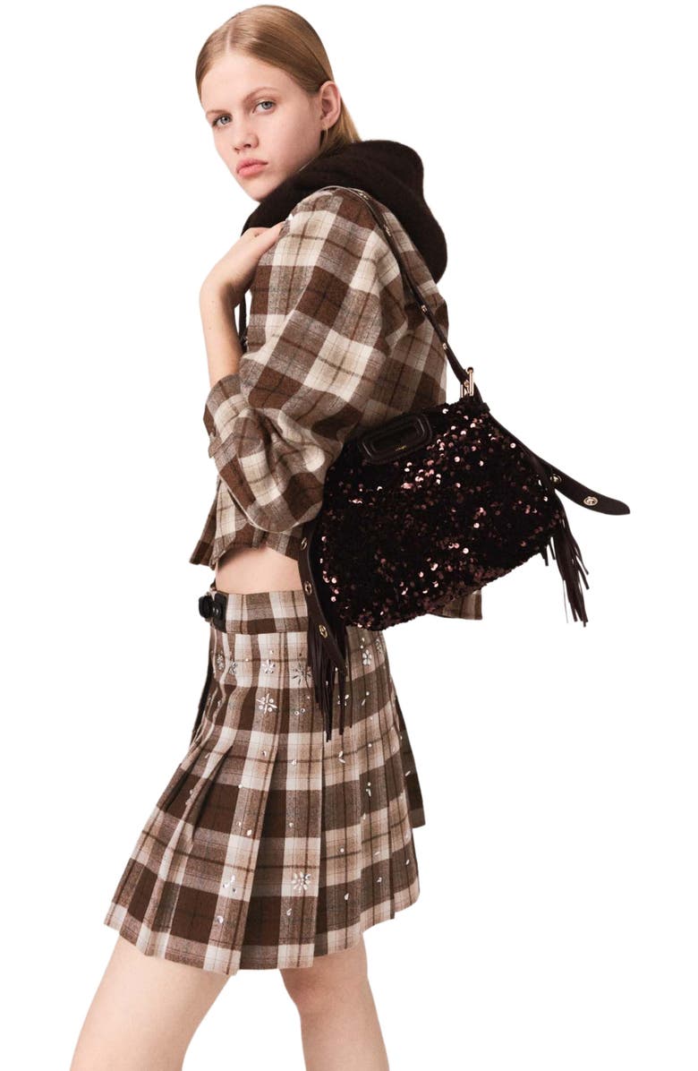maje Rhinestone checked shirt, Alternate, color, Big Brown Check