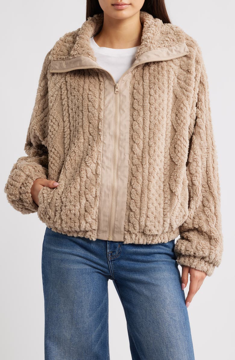 Thread & Supply Cable Stitch Fleece Jacket, Alternate, color, Beige