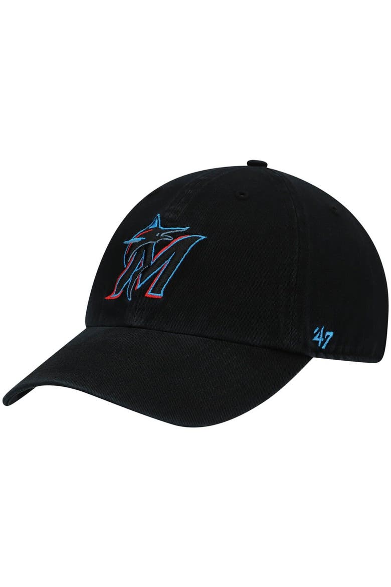 Men's '47 Black Miami Marlins Clean Up Adjustable Hat, Main, color, Black