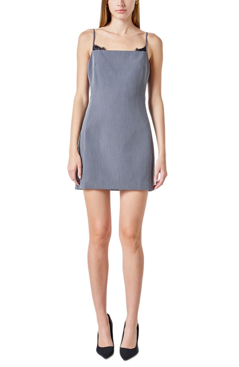 Endless Rose Lace Trim Sleeveless Minidress, Main, color, Heather Grey