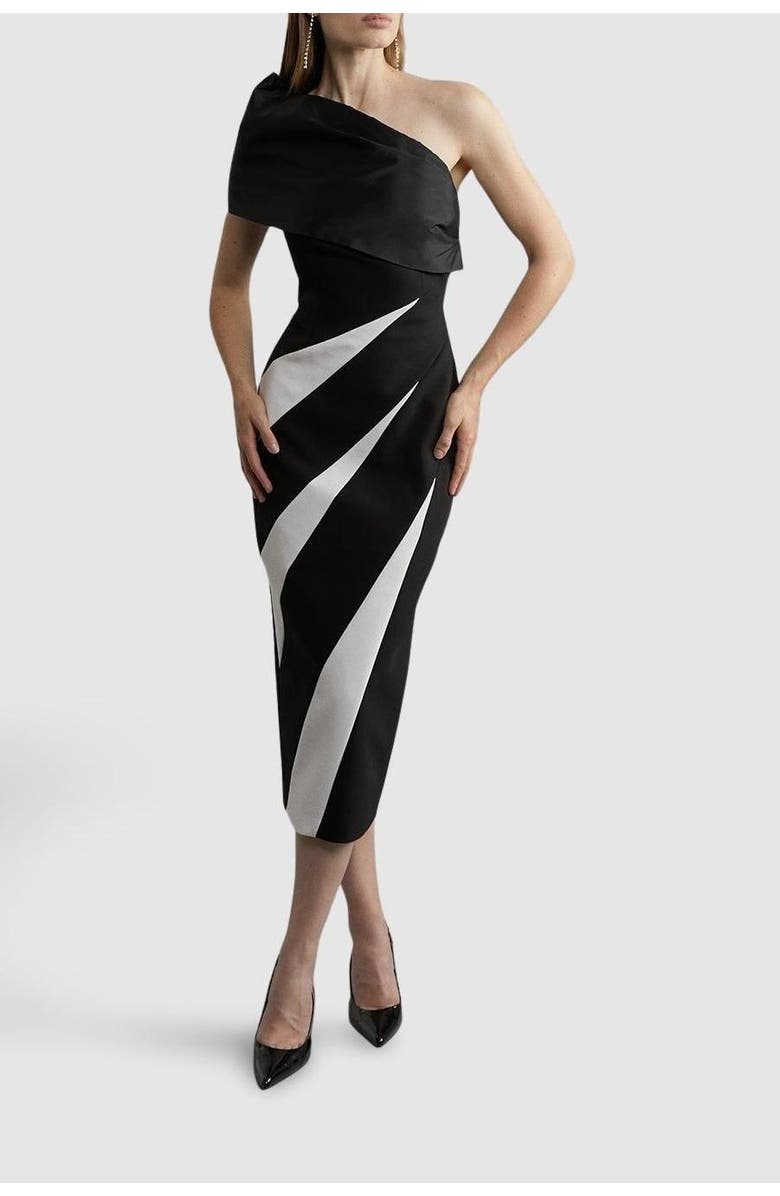 Karen Millen One Shoulder Panel Midi Dress, Alternate, color, Mono