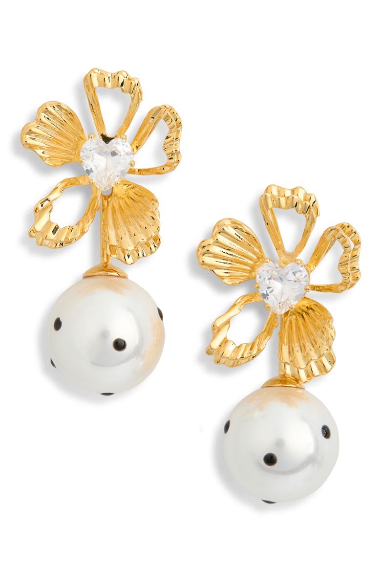 Chloe Flower Faux Pearl Drop Earrings, Main, color, WHITE/ GOLD