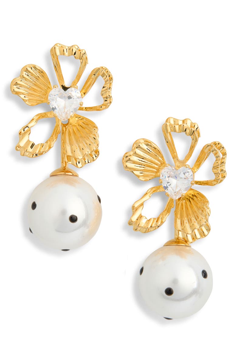 EYE CANDY LOS ANGELES Chloe Flower Faux Pearl Drop Earrings, Main, color, White/ Gold