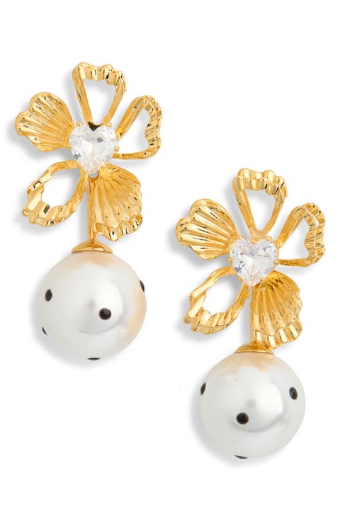 Chloe Flower Faux Pearl Drop Earrings