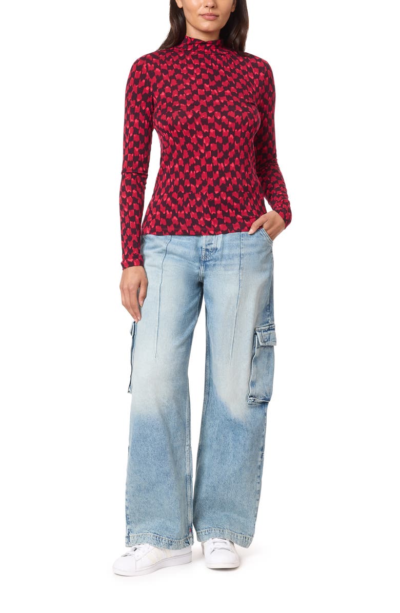 Scotch & Soda Ikat Checkerboard Mock Neck Top, Alternate, color, Ikat Checkerboard Pink