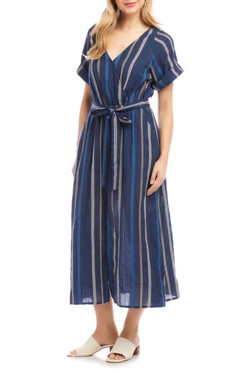 Karen Kane Mixed Embroidered Stripe Cotton Dress In Blue