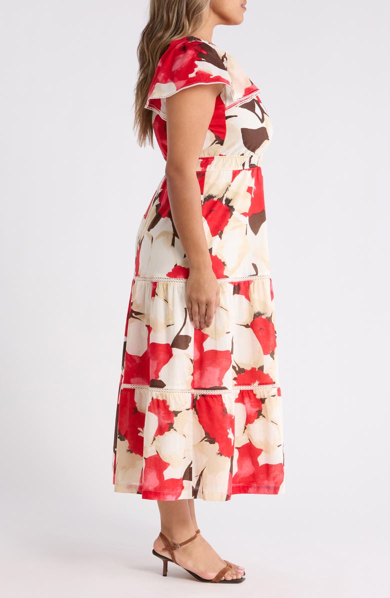 Anne Klein Floral Print Tiered Midi Dress, Alternate, color, 