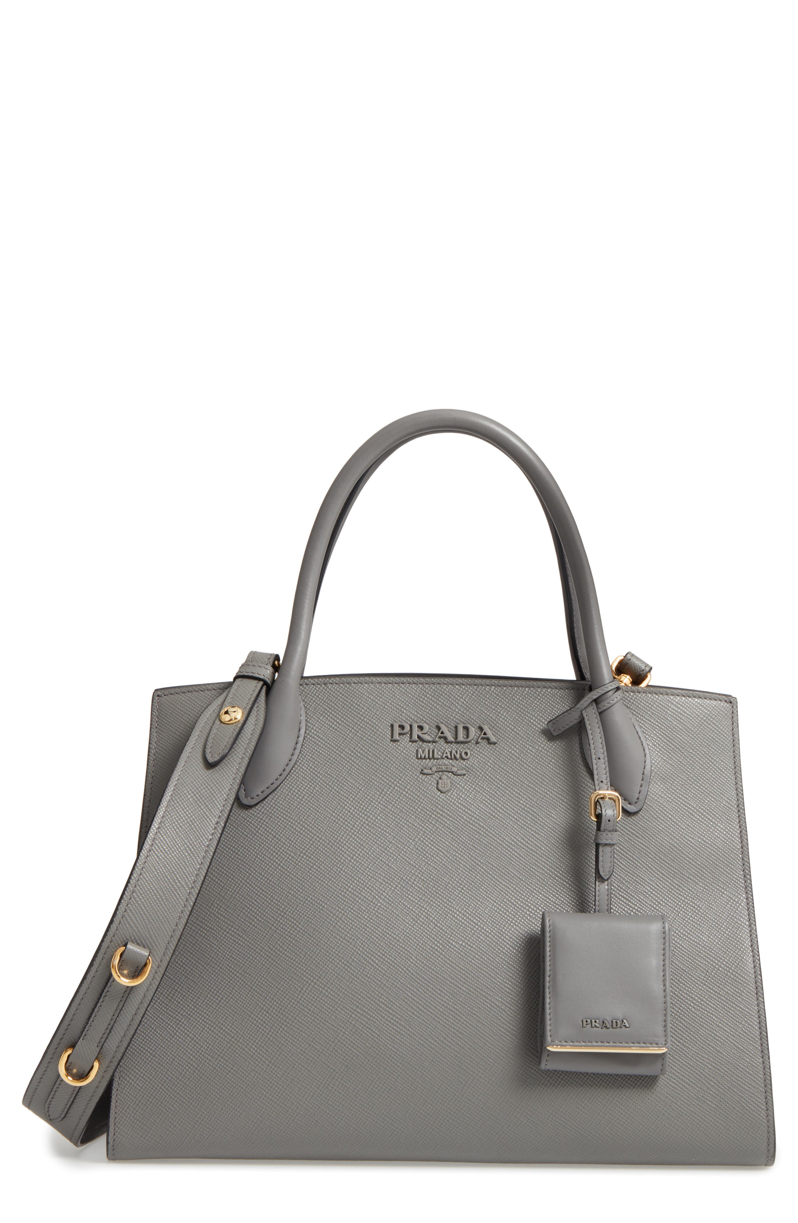 Large Monochrome Saffiano Leather Satchel, Main, color, MARMO