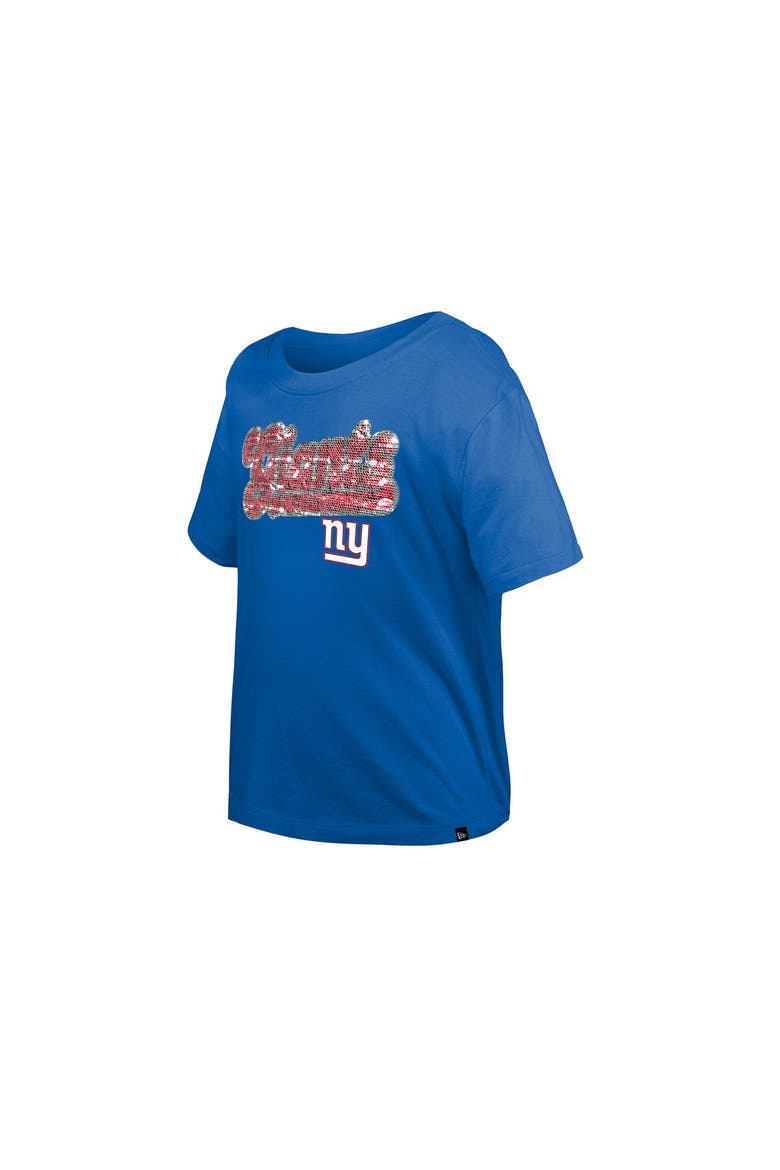 Girls Youth New Era  Royal New York Giants Flip Sequin Boxy T-Shirt, Alternate, color, Royal