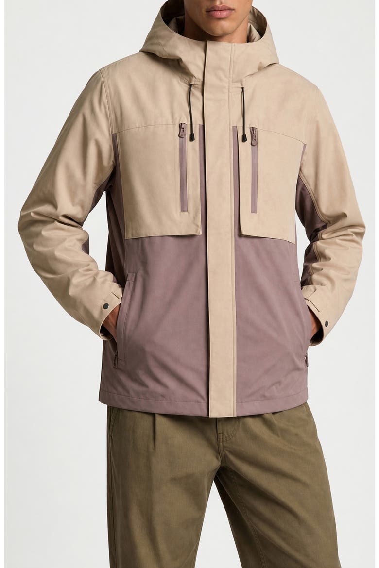 Elliott Water Resistant Two Tone Hooded Jacket, Alternate, color, SAND/MUSHROOM