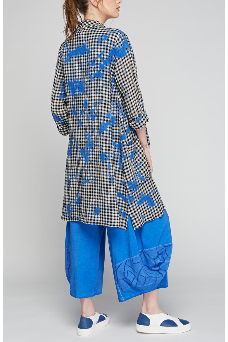 Jax Checkered Gauze Linen Duster, Alternate, color, Blue